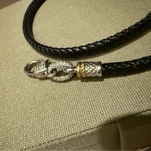 Judith Ripka 18k / Sterling Silver Leather Cord Necklace with Heart Clasp - Picture 3 of 8